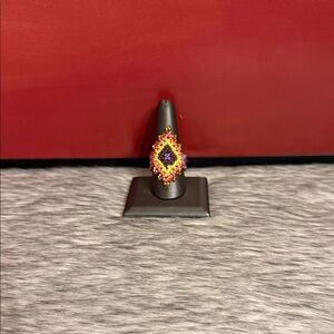 Vibrant Multicolor Beaded Ring - anillo rombo artesanal size 10